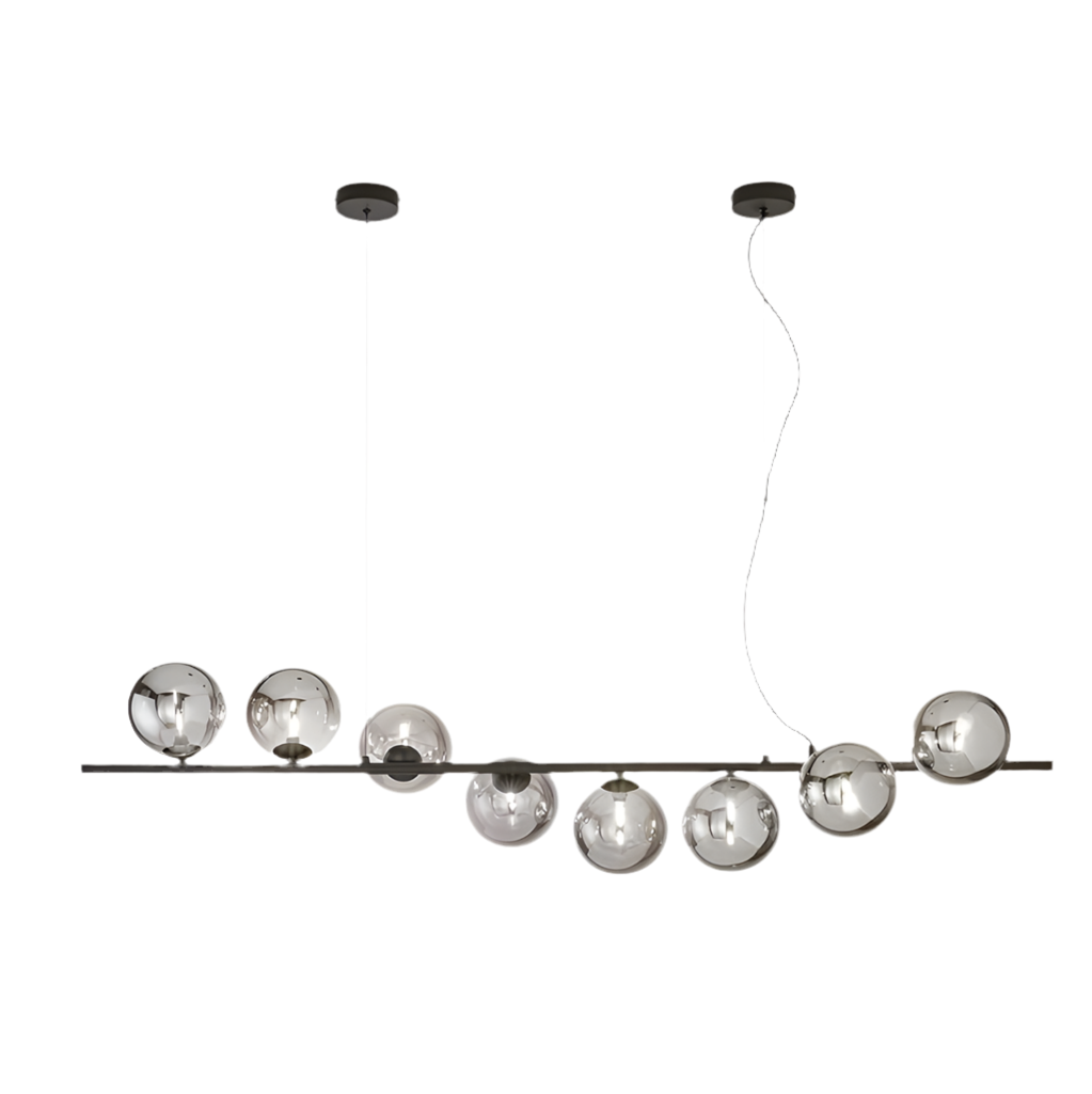 Sospensione 8 luci in metallo con sfere in vetro soffiato champagne o fumè 8XG9 non incl. MIELE Sospensione 8 luci in metallo con sfere in vetro soffiato champagne o fumè 8XG9 non incl. MIELE